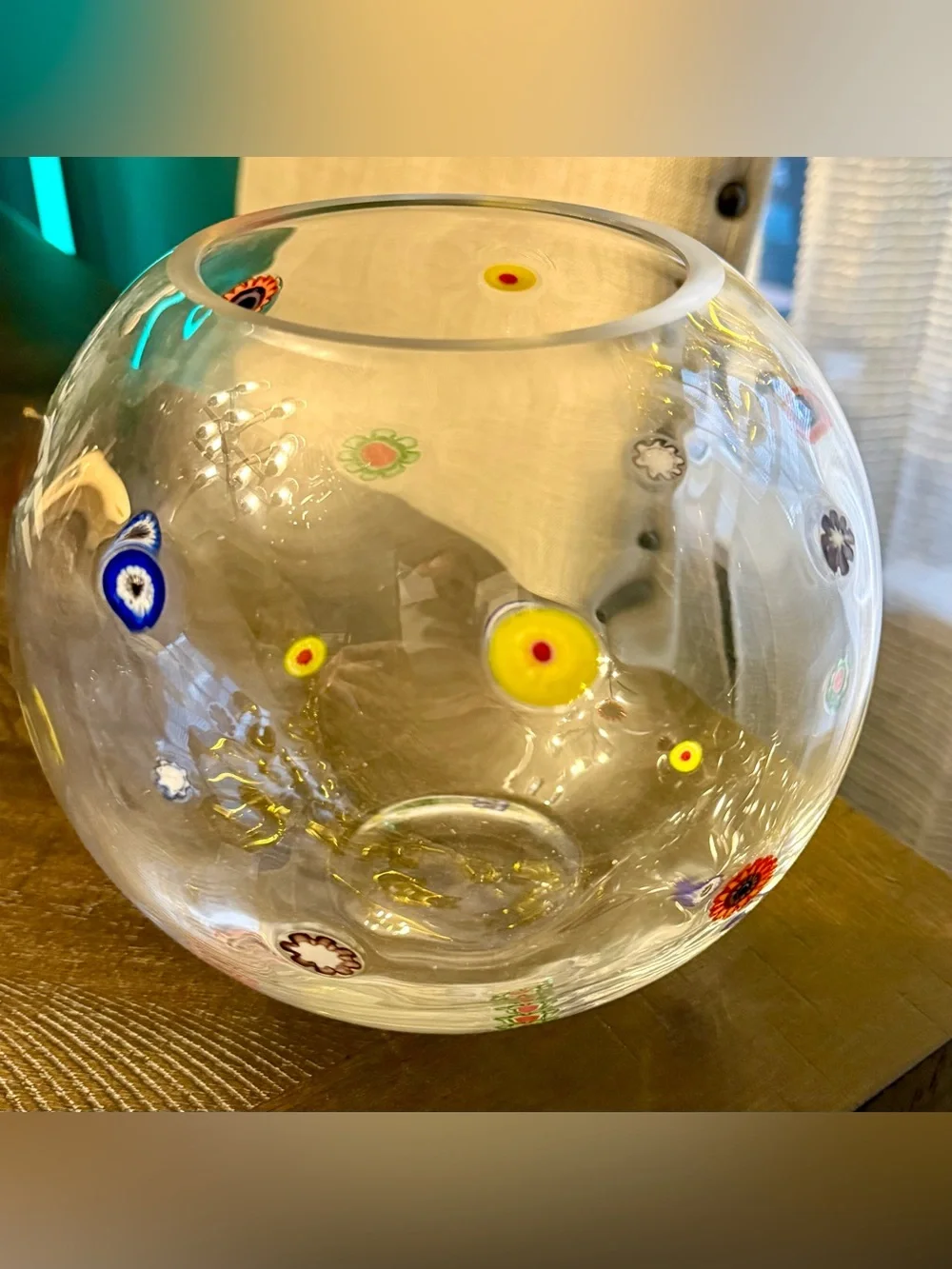 Vintage Leonardo Millefiori Art Glass Ball Vase 7” tall